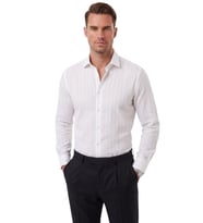 DeepSEA Erkek Slim Fit %95 Pamuk Çizgi Dokulu Açık Kahve Ütü Gerektirmeyen Gömlek 2600002
