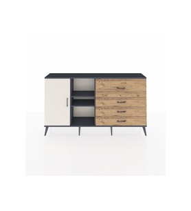 Arges Konsol 4 Raflı 4 Çekmeceli Tek Kapaklı  176x30x99 Antrasit-Aytaşı/Çam