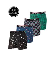 Erkek Likralı Desenli ve Düz 4'lü Boxer Paketi (Siyah)