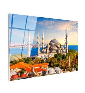 Tamperli Gerçek Cam Tablo Sultanahmet Camii ve Yeşillik Manzara Şehir Mimari Tablo Duvar Dekoru