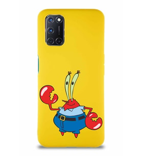 Oppo A92 Soft Premier Kapak Bay Yengeç Tasarımlı Silikon Kılıf - Sarı (Şeffaf)
