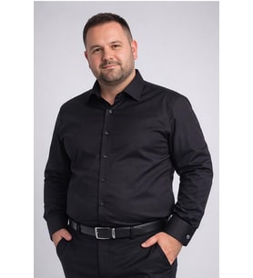 Siyah Ekstra Büyük Yaka 4 Drop Rahat Kesim Micro Kumaş Kol Düğmeli Regular Fit Erkek Gömlek // 189-6
