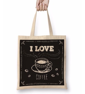 I Love Coffe Siyah Zemin Bez Çanta Uzun Saplı