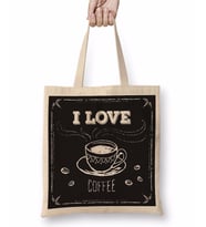 I Love Coffe Siyah Zemin Bez Çanta Uzun Saplı