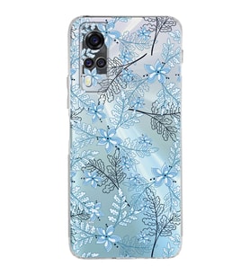 Vivo Y51 Uyumlu Kamera Korumalı Kapak Floral Mavi Tasarımlı Şeffaf Silikon Kılıf