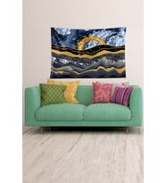 Geometrik Renk Bloklu Leke Tutmaz Kadife Dokulu Kumaş Duvar Örtüsü Duvar Halısı Tapestry (Gold)