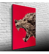 Kızgın Kurt , Kırmızı ve Gri Tonlarda Kanvas Tablo 50 x 70