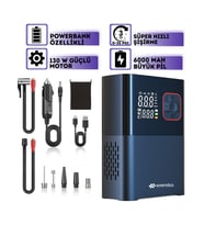 6000MAH LED Işıklı Çantalı Şarjlı ve Kablolu Araç Motor Bisiklet Top Lastik Şişirme Hava Kompresörü