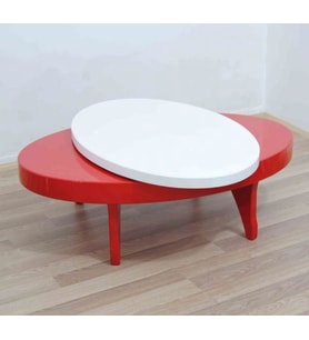 Orta sehpa 17780 Döner OVAL Kayın Retro Ayak Mdf Tabla Beyaz Kırmızı El Yapım