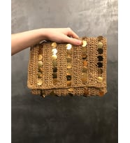 Pullu hasır portföy çanta pullu clutch pullu hasır örgü çanta