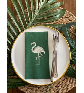 Gümüş Yaldızlı Yeşil Flamingo Peçete