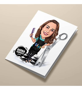 Kişiye Özel Kuaför Kadın Karikatürlü Tebrik Kartı