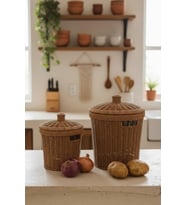 Rattan Konik 2'li Kapaklı Sepet (Ahşap)