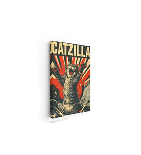 Dikey Kanvas Tablo Salon Duvar Tablosu Catzilla Yeni Ev Hediyesi Ofis Tablosu