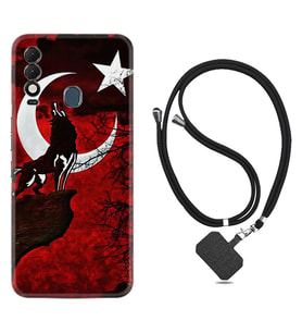Tecno Spark 8T Kılıf Resimli Boyun Askılı İpli Desenli Silikon Wolf and Moon 2 1381