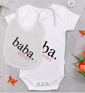 BK Kids Baba Anlamı Tasarımlı Bebek Body Zıbın ve Mama Önlüğü Hediye Seti - Model 1