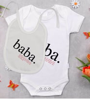 BK Kids Baba Anlamı Tasarımlı Bebek Body Zıbın ve Mama Önlüğü Hediye Seti - Model 1