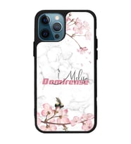 iPhone 12 Pro Max Uyumlu Mermerli Sakura Tasarımlı Glossy Telefon Kılıfı