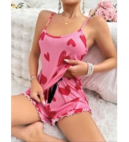 Fantezia Night Kadın Pembe Kalp Baskılı Şortlu Gecelik Pijama Takımı 5050