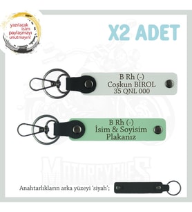 Hız Tutkunlarına Özel İsim Plaka, B Rh (-) Kan Grubu Yazılı Deri x2 Anahtarlık Set, Yeşil-Beyaz-Syh (Çok Renkli)