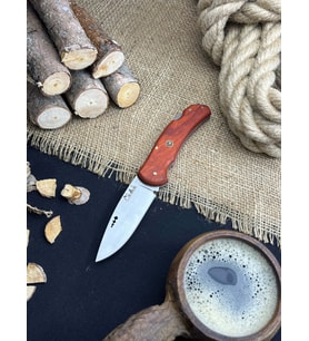 Piknik Çakısı Kamp Bıçağı Katlanabilir Çakı Outdoor Bıçak Deri Kılıf Hediyeli Paduk Ağacı Saplı 21 cm