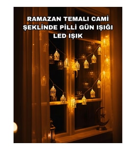 Cami Figürlü Ramazan LED Işık Zinciri – Pilli Sıcak Sarı Dekoratif Aydınlatma