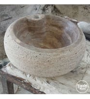 Sipahi Marble Gümüş Traverten Dışı Taramalı Bombeli Mini Lavabo - Batarya Çıkışlı