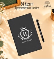 Öğretmenler Günü Hediyesi Kişiye Özel İsim Baskılı Deri Ajanda ve Siyah Metal Kalem Seti