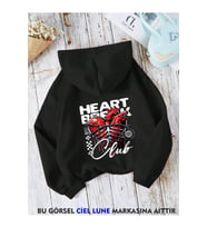 Unisex Heart Break Baskılı Oversize Baskılı Kapşonlu Sweatshirt 3 Iplik (Siyah)