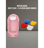 Tois Baby Lüx Kafa Yastıklı File + 4 lü Ayıcık Banyo Süngeri (Beyaz)