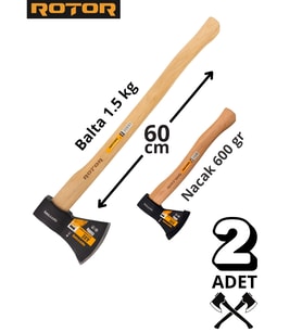 ROTOR Ahşap Saplı 1500gr+600gr 2’li Balta Nacak Seti
