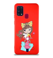 Samsung Galaxy M31 Soft Premier Kapak Vespagirl Tasarımlı Silikon Kılıf - Kırmızı (Şeffaf)