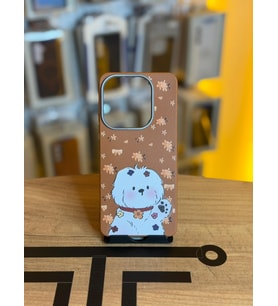 Redmi Note 14 Uyumlu Özel Tasarım Sevimli Figürlü Deri Dokulu Telefon Kılıfı (Kahverengi)