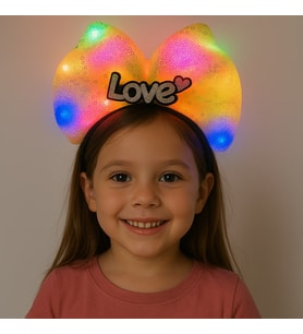 LED Işıklı Love Yazılı Sarı Fiyonk Taç – Kız Çocuk Parti Tacı