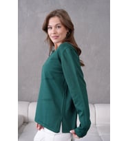 Kadın Anne Esnek Yumuşak Dokulu V Yaka İnce Triko Kazak (Zümrüt Yeşili)