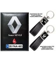Plakanıza Özel Renault Logolu Siyah Ruhsat Kabı ve Anahtarlık