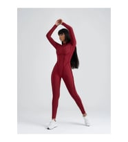 Bordo Sculpt Line Uzun Kollu Spor Tayt Tulum