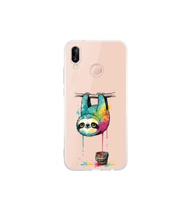 Huawei P20 Lite ile Uyumlu Splash Tembel Hayvan Tasarımlı Şeffaf Silikon Kılıf
