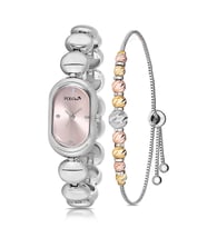 Polo Air Oval Kasa Kadın Kol Saati Ve Dorika Bileklik Kombin Gümüş Pembe Renk PL-1596B4