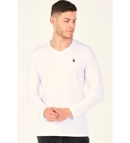T8587 DEWBERRY V YAKA ERKEK UZUN KOL T-SHIRT-KAR BEYAZ