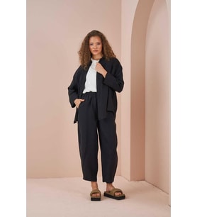 Oversize Ceket Tunik Keten Siyah