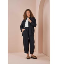 Oversize Ceket Tunik Keten Siyah