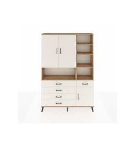 Arges Gardrop 8 Raflı 5 Çekmeceli 3 Kapaklı 132x30x195 Çam-Aytaşı