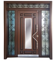Eskitme Kasalı Ahşap, Çelik Kapi, Kabartma Desenli, Bina kapisi TEZ0140 Sağ Açılım