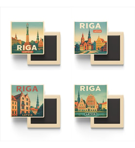 Riga Letonya - 4 adet - 9x9 cm Buzdolap Magneti