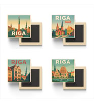 Riga Letonya - 4 adet - 9x9 cm Buzdolap Magneti