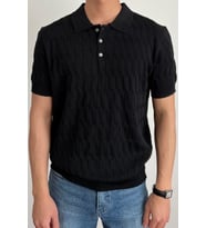 Erkek İnce Saç Örgülü Düğmeli Slim Fit Polo Yaka Triko T-Shirt