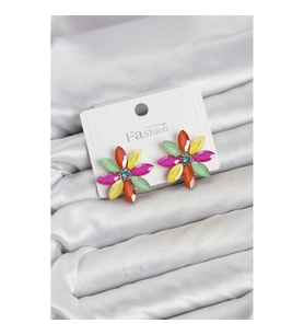 Mey İthalat® Karışık Renk Kristal Taşlı Lotus Çiçek Model Kadın Küpe