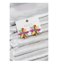 Mey İthalat® Karışık Renk Kristal Taşlı Lotus Çiçek Model Kadın Küpe