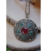 STONEAGE JEWELLERY Kök Zümrüt Kök Yakut Taşlı Otantik Kolye (Altın / Dore)
